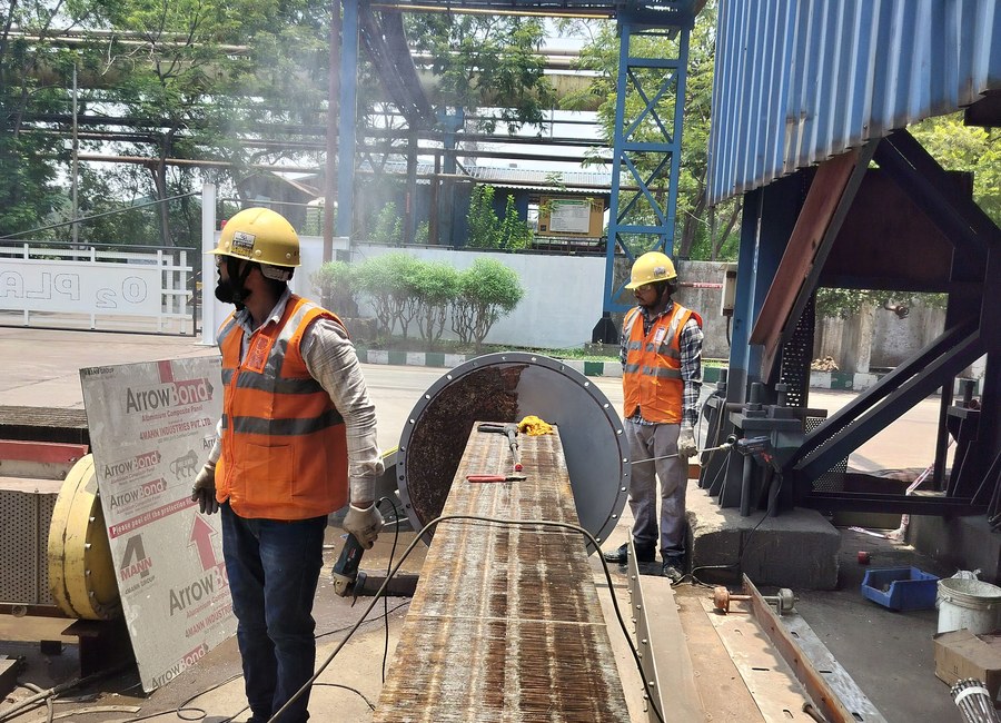 Large-bore industrial pipework installed inside a process plant